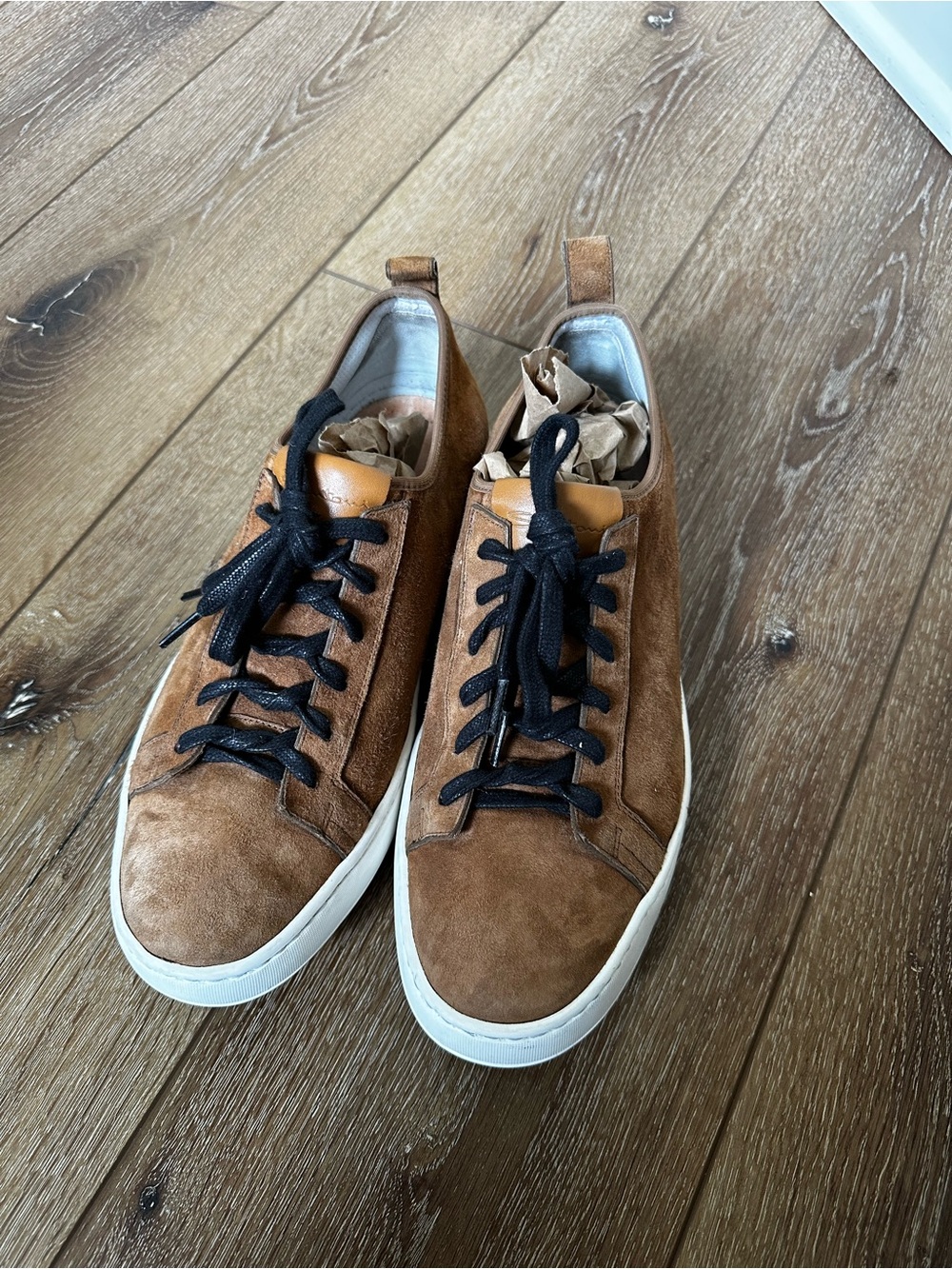 Men's Santoni Brown Suede Casual Sneakers with Black Laces